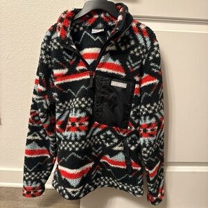 Columbia Women’s Patterned Fleece Jacket - Black, Red, and White